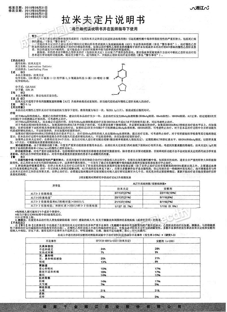 灵 拉米夫定片 慢性肝炎 湖南千金湘江【主要功效【产品说明书】